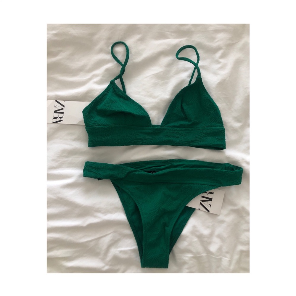 Zara green textured bikini/swimsuit